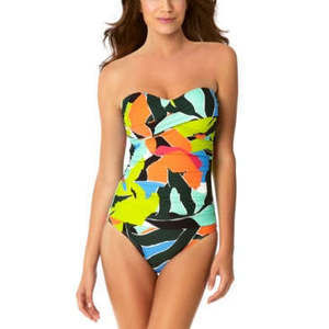 Anne Cole Women's Green Printed Stretch Twist-Front Full Piece Swimsuit 10